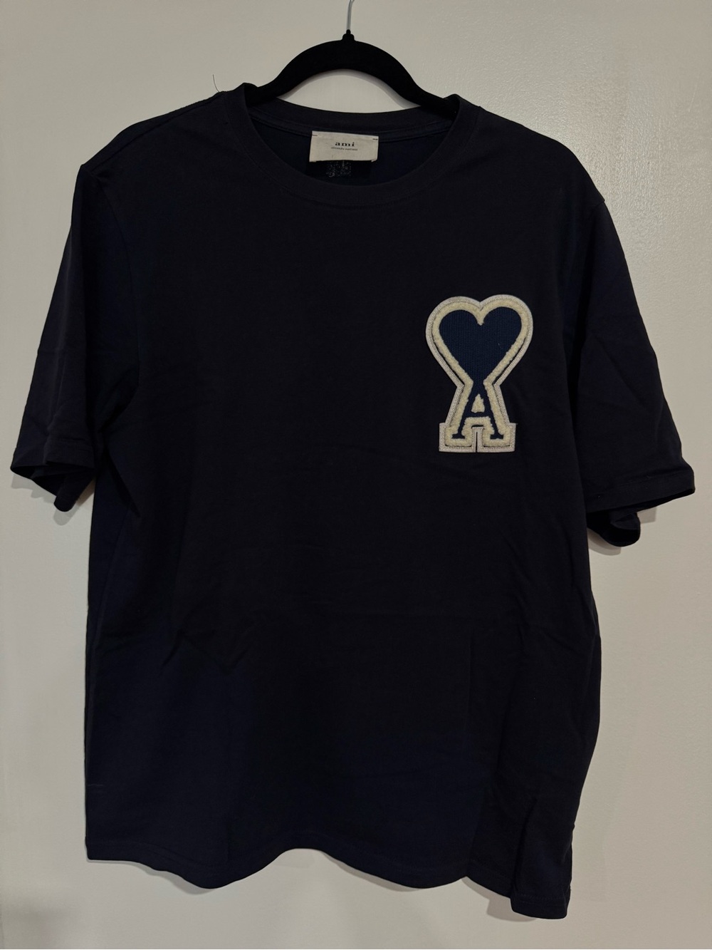 Ami Navy Blue Kids T-Shirt with White-Trim Heart A Patch